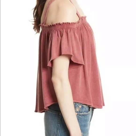 FREE PEOPLE SHORT SLEEVE COLD SHOULDER BLOUSE XS - Picture 2 of 3